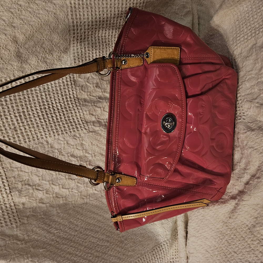 Coach Pink Patent Leather and Tan Leather Women's Bag